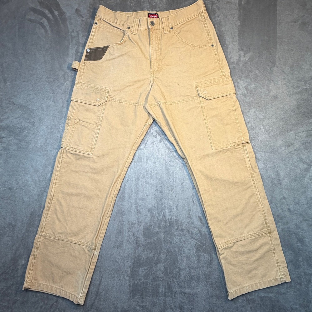 Wrangler Workwear Pants Carpenter Cargo Mens Sz 32x30 Ripstop Utility Tan Brown